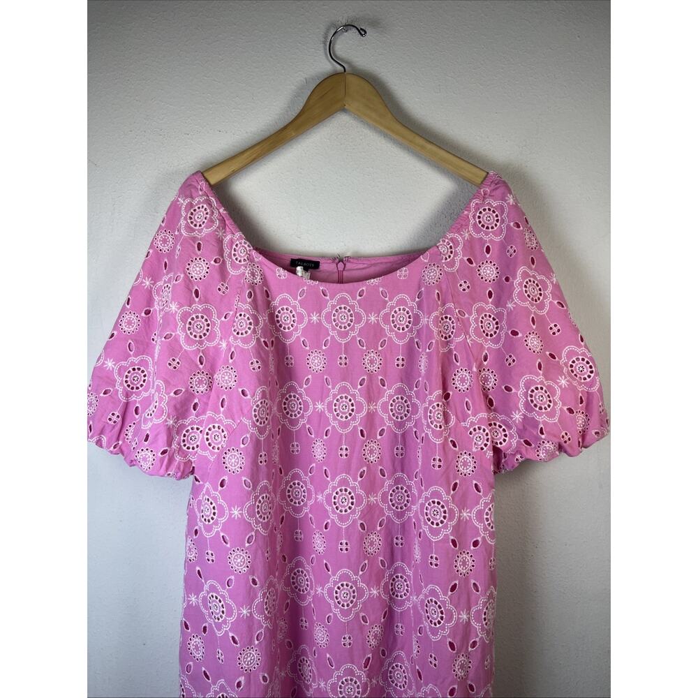 Talbots 18 pink eyelet embroidered lined Cotton Shift Dress Puff sleeves plus - Picture 5 of 12
